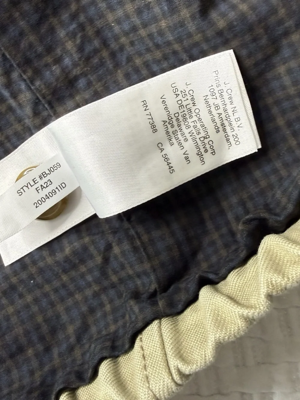 J.CREW Harrington Jacket 100% Cotton Twill Khaki Tan BJ059 Pockets Men's Sz L